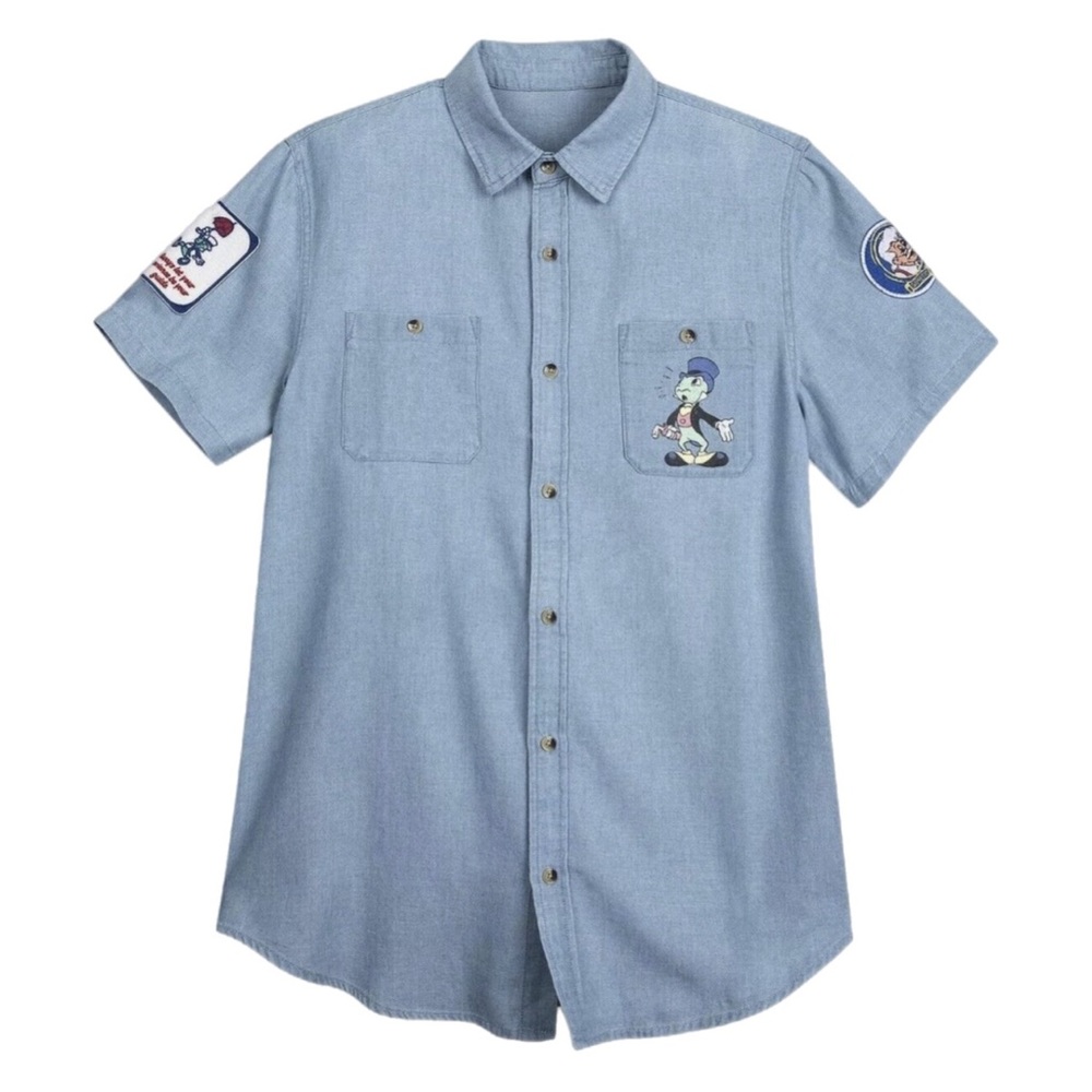 Disney Parks Pinocchio Jiminy Cricket & Geppetto Chambray Button Down Shirt